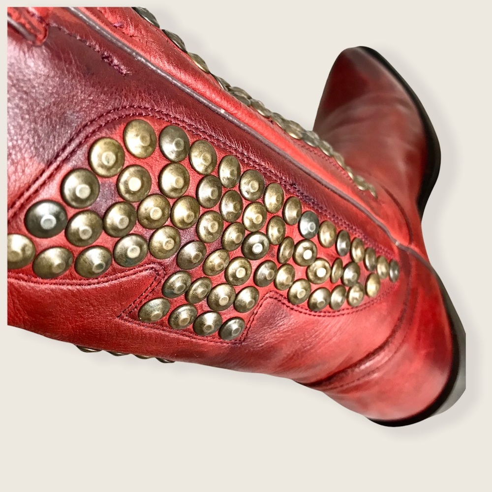 RARE Frye Billy Hammered Stud Red Leather Western/Southern Cowboy Riding Boots - Picture 12 of 13